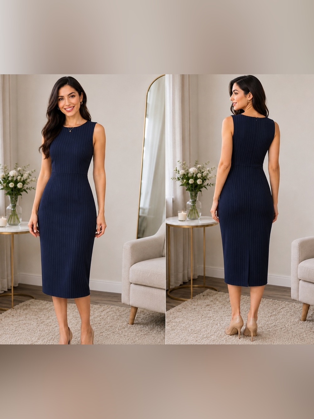 Preston & York Navy Sleeveless Ribbed Midi Dress